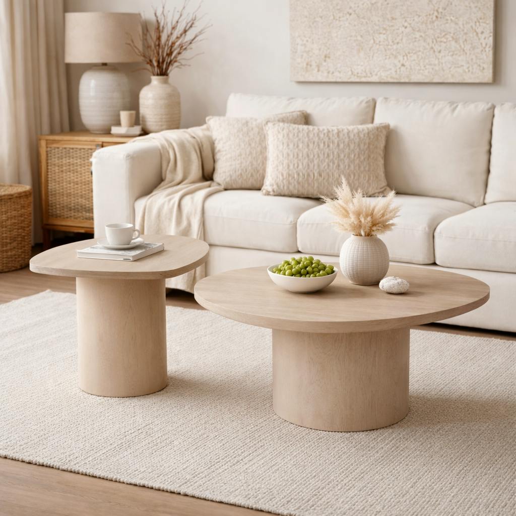 Table basse design organique en bois sable (lot de 2) ALMA