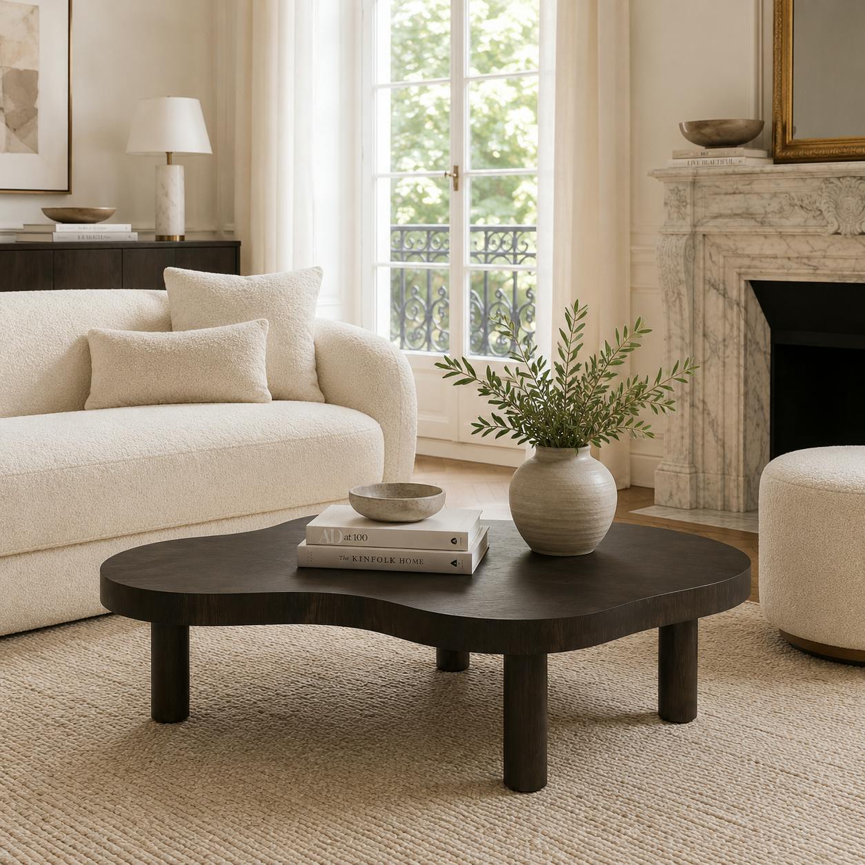 Table basse design organique en chêne brun LOREN