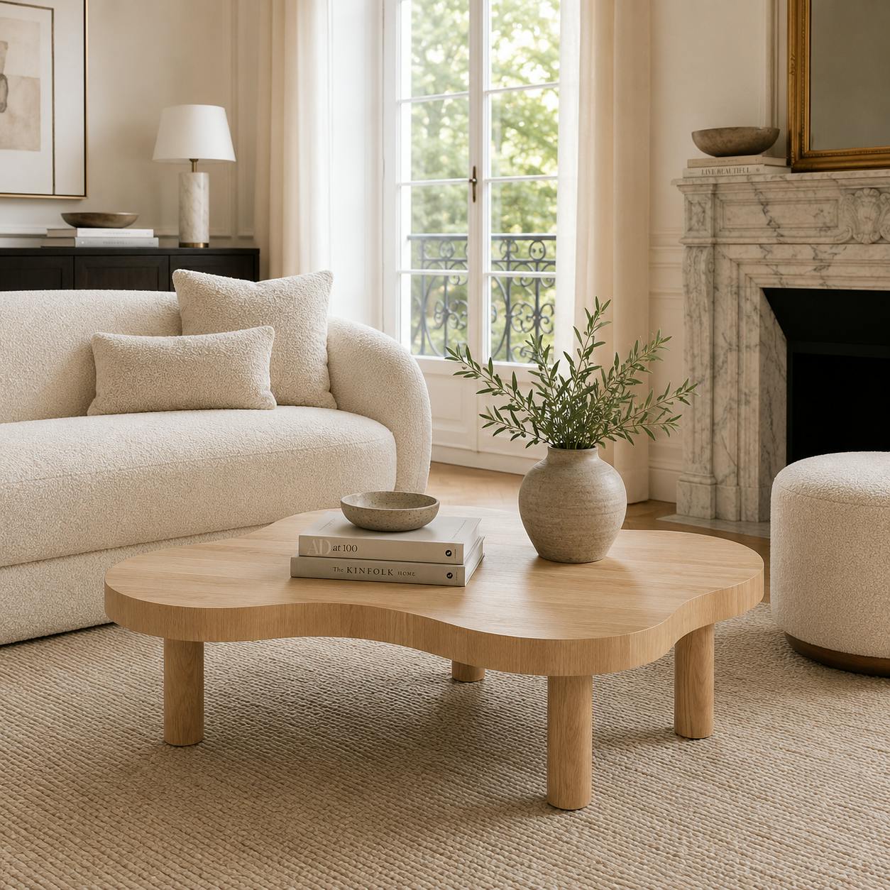 Table basse design organique en chêne clair LOREN