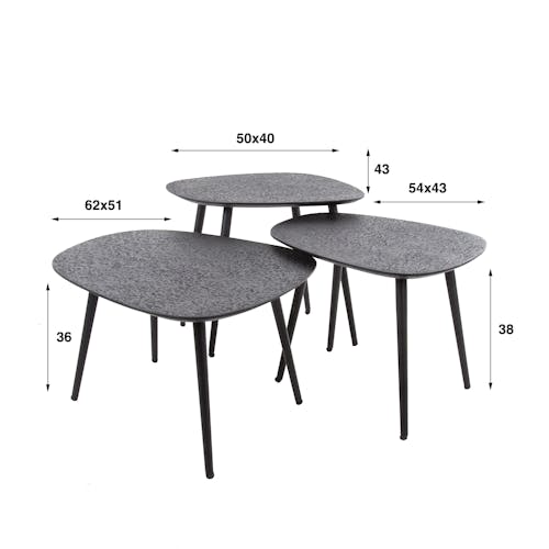 Table basse design organique finition anthracite (3 pièces) RALF