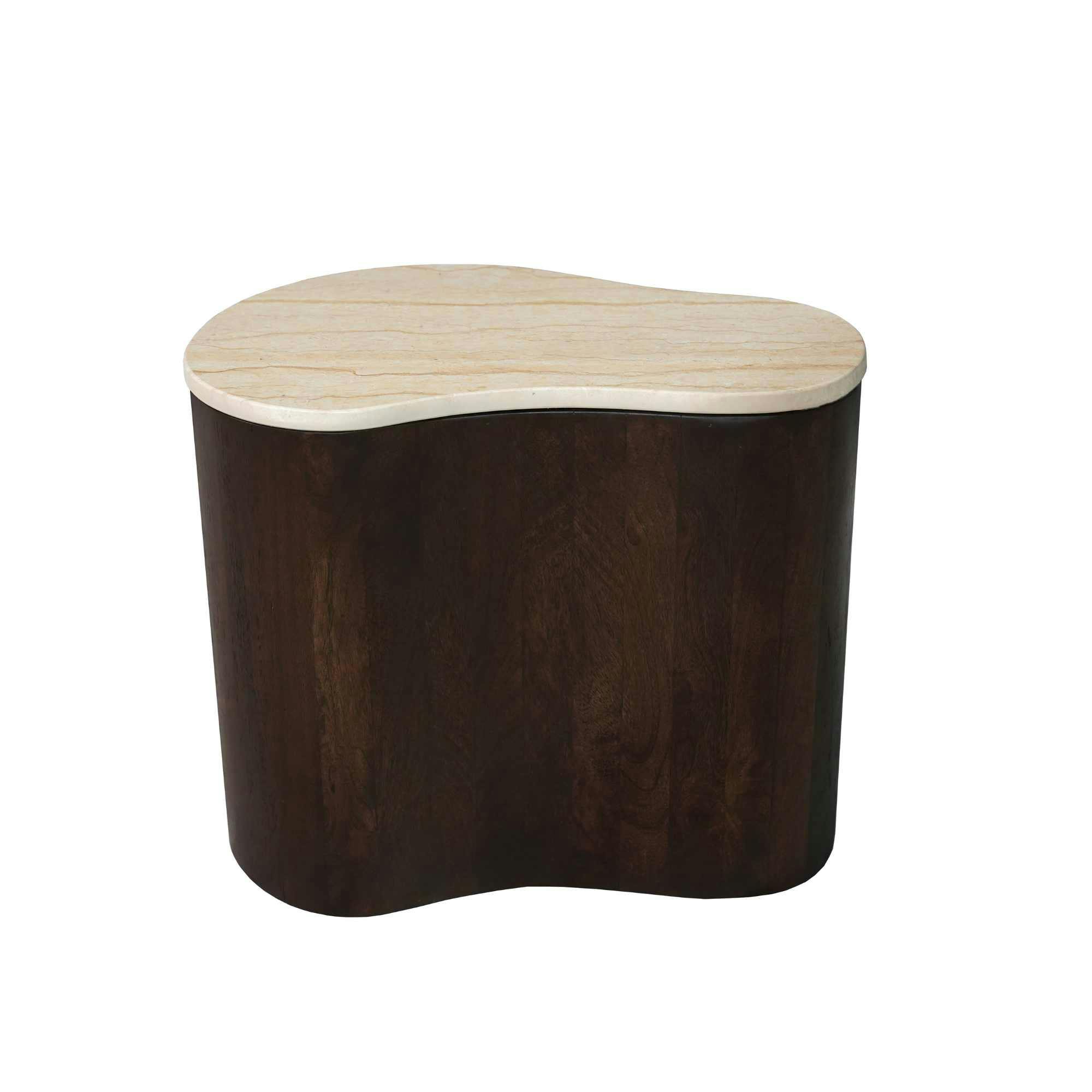Table basse design organique marbre bois foncé 50 cm DUOMO