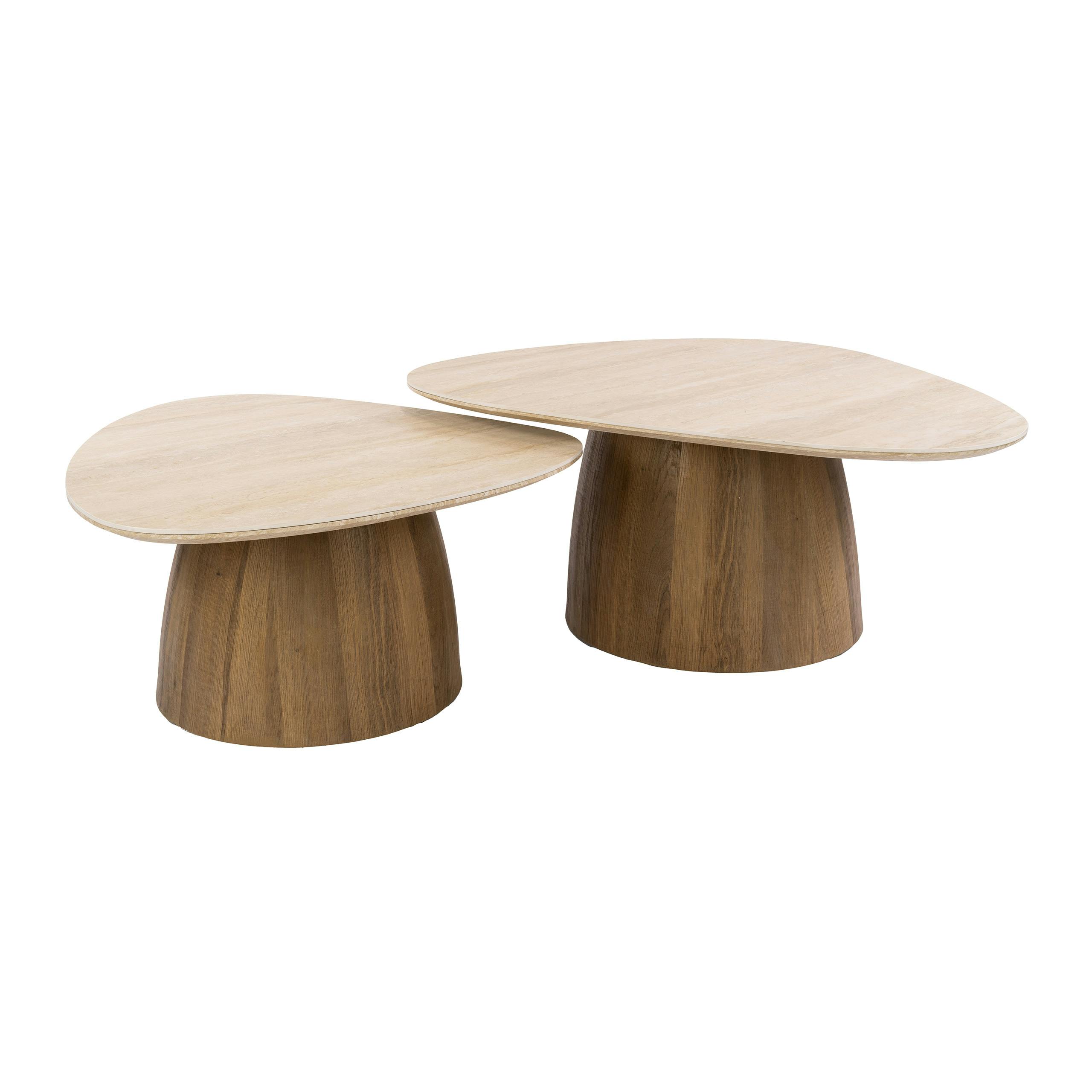 Table basse design triangle effet travertin (lot de 2) ASCOLI