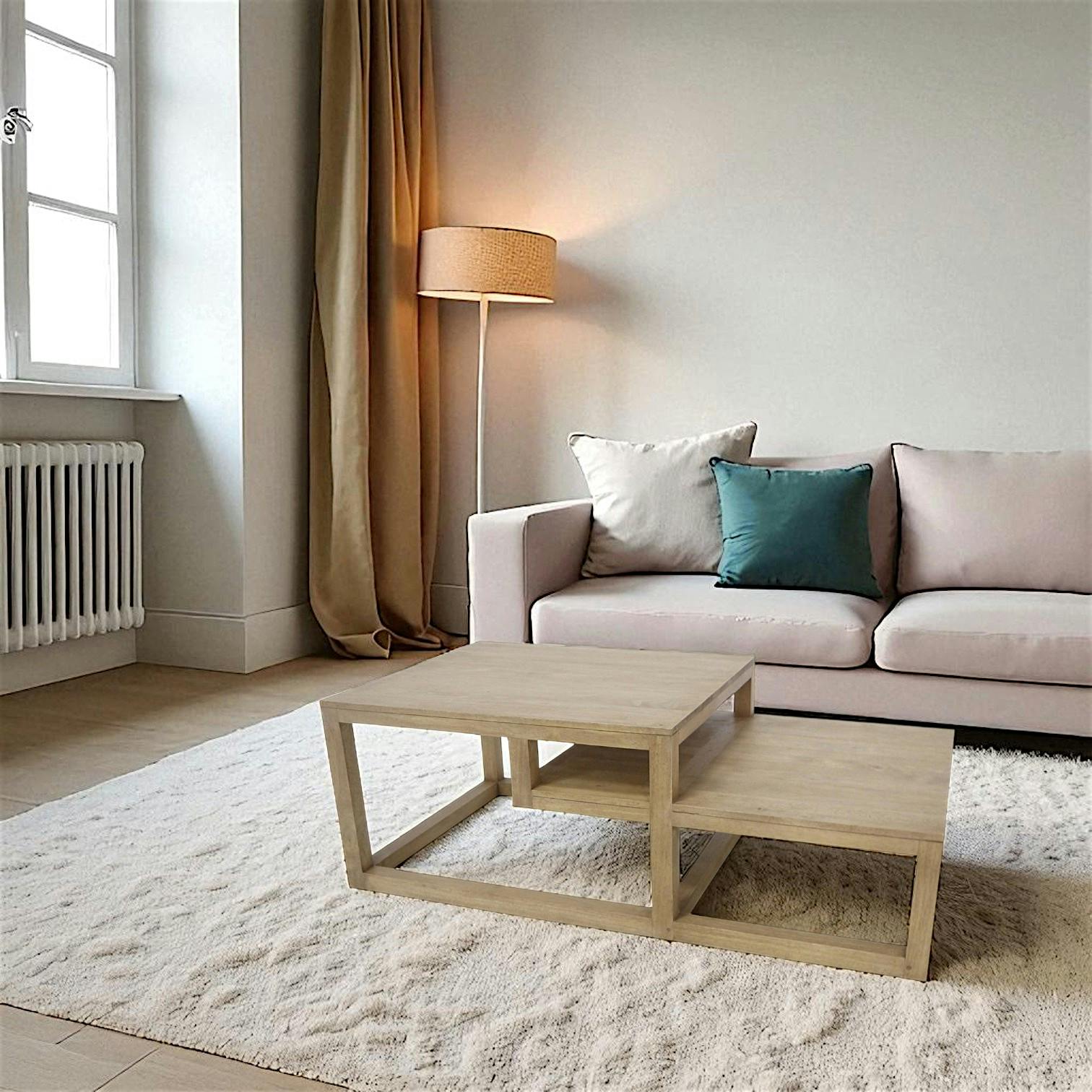 Table basse destructurée Hévéa 130x70x45cm HELENA
