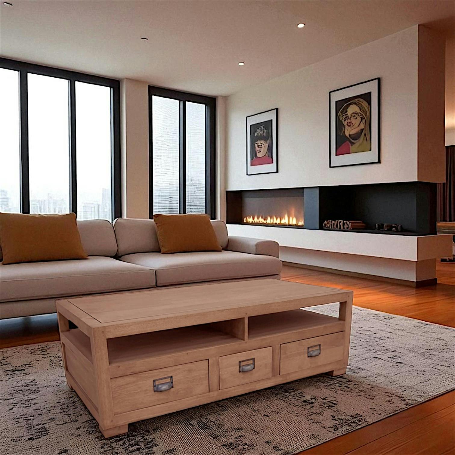 Table basse double face hévéa 125cm HELENA