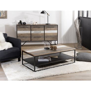  Table basse rectangulaire en bois pieds metal deux plateaux style contemporain