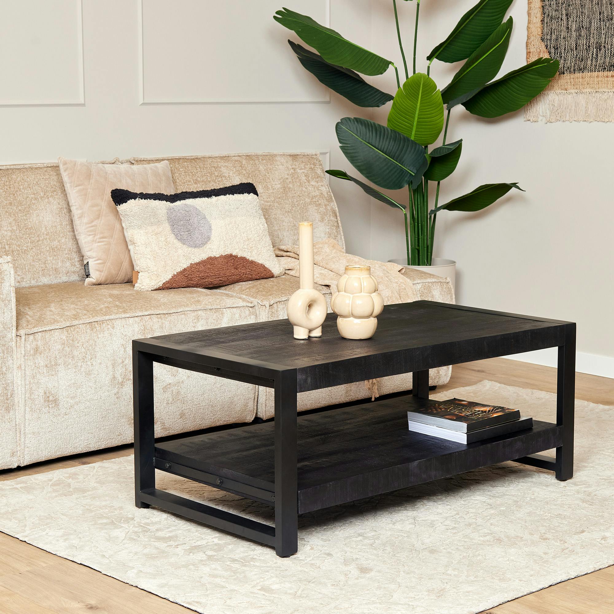 Table basse double plateau bois noir MILORA