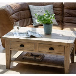 Table basse rectangulaire en bois recycle FSC de style campagne