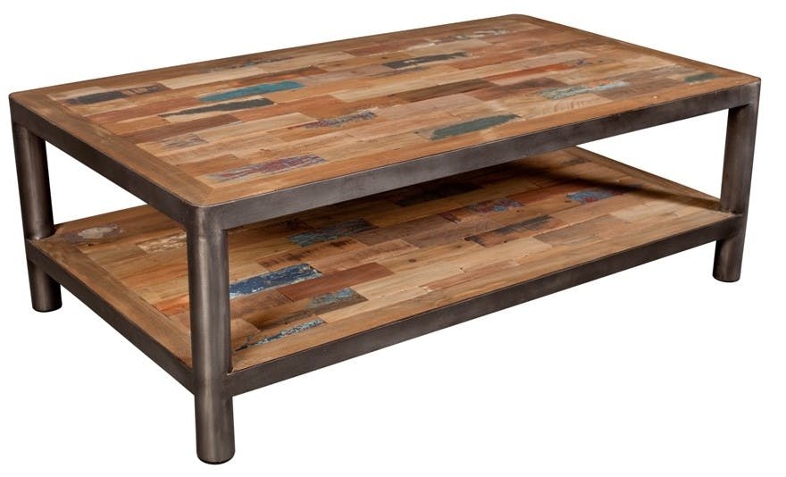 Table basse rectangulaire deux plateaux en bois recycle de syle industriel
