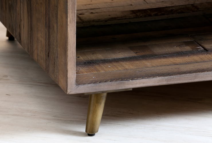 Table basse rectangulaire en bois recycle FSC de style vintage