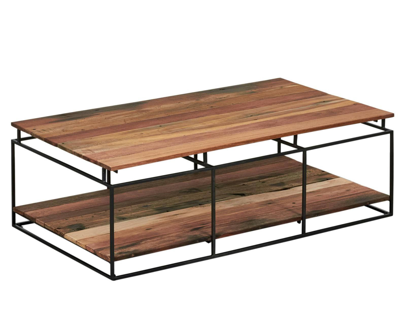 Table basse rectangulaire deux plateaux en bois recycle de syle industriel