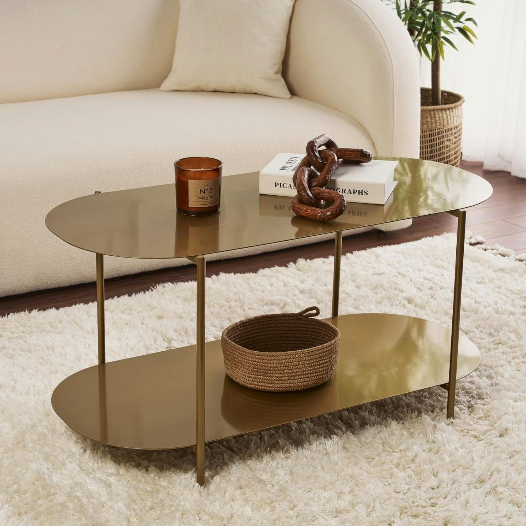 Table basse double plateau dorée - forme ovale SFAX