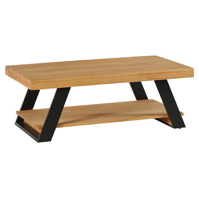 Table basse double plateau en bois de pin massif brossé GREENWICH