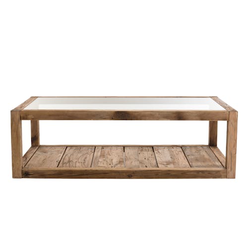 Table basse double plateau en bois de pin recyclé et  verre DENVER