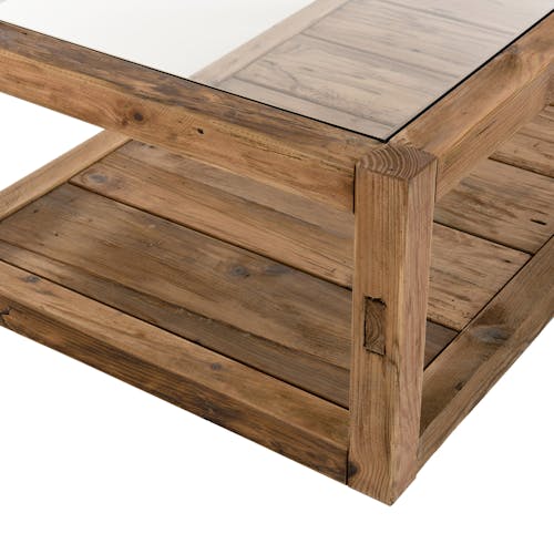 Table basse double plateau en bois de pin recyclé et  verre DENVER
