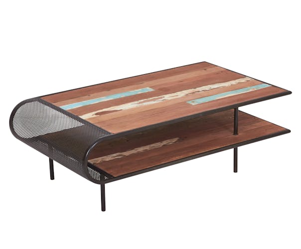 Table basse rectangulaire deux plateaux en bois recycle de syle industriel