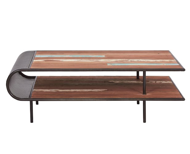 Table basse rectangulaire deux plateaux en bois recycle de syle industriel