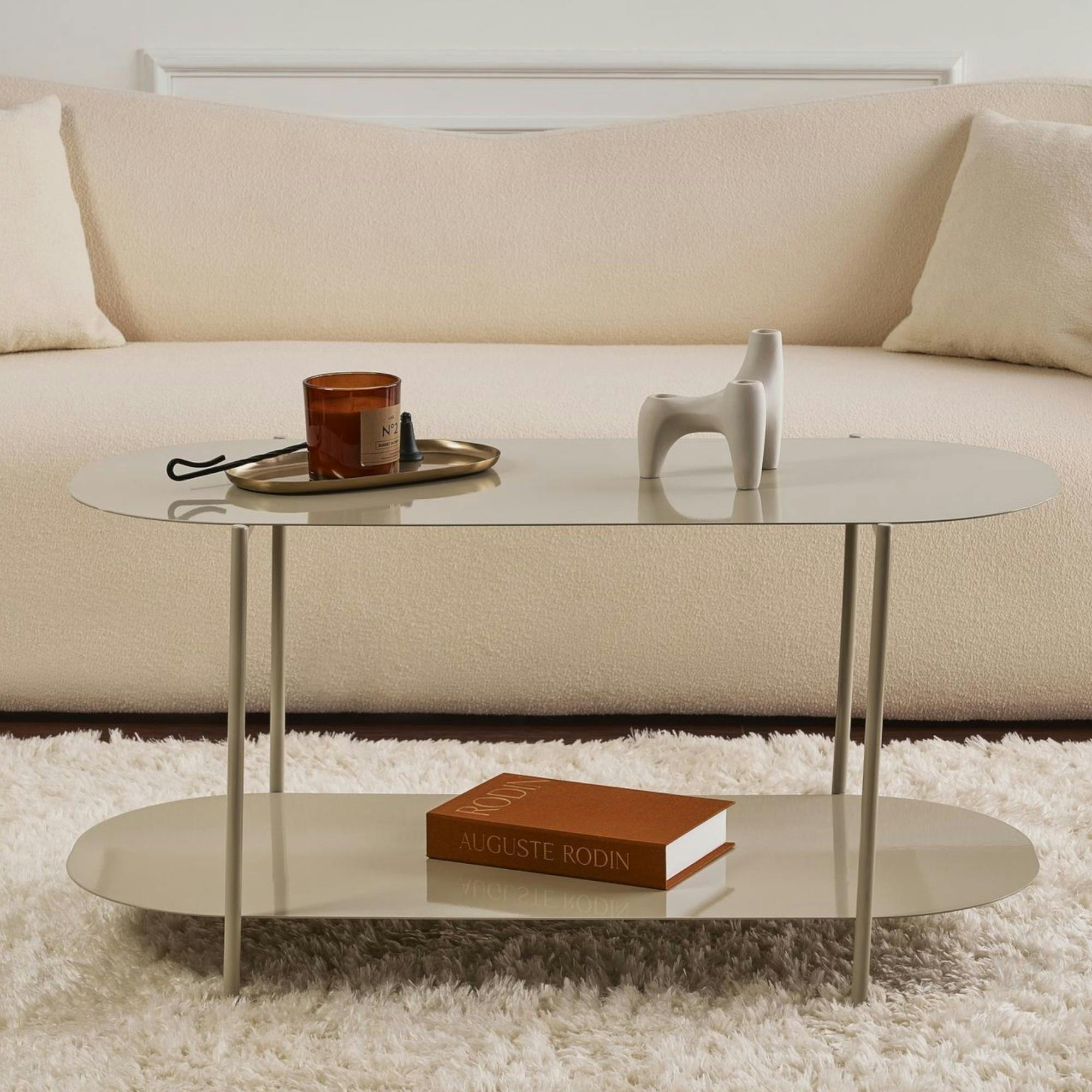 Table basse double plateau taupe - forme ovale SFAX