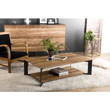  Table basse rectangulaire deux plateaux en bois et metal style contemporain