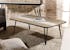 Table basse en Acacia massif bandes teintes variées et pieds métal noir 120x70x41,5cm CADIX