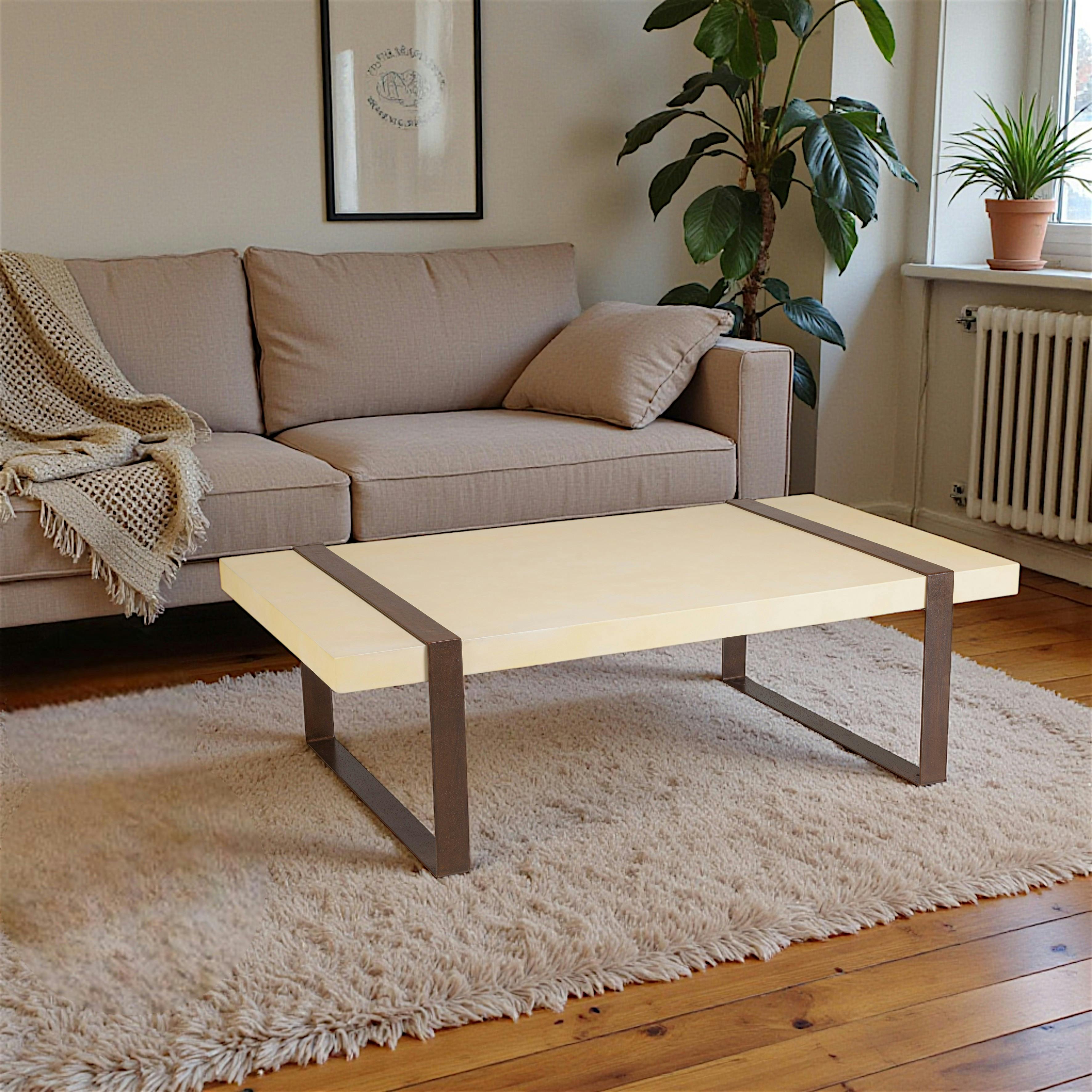 Table basse en béton beige pieds métal encastrés 135 cm BRASILIA