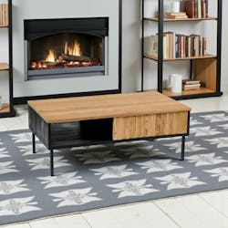 Table basse en bois bicolore avec façade ondulée TARAN