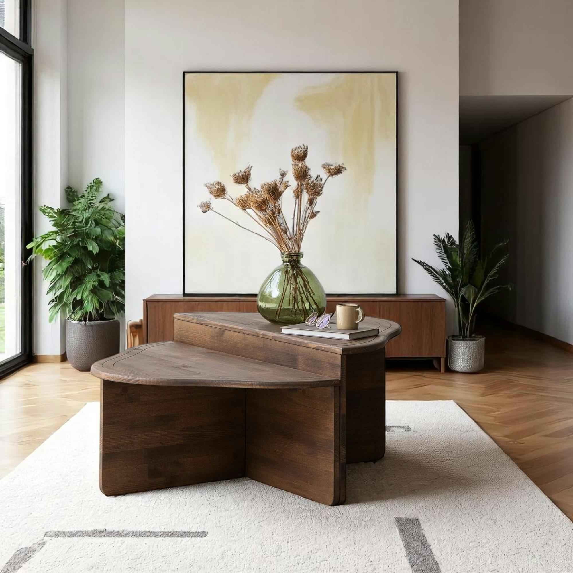 Table basse en bois brun - organique, 2 hauteurs LINARES