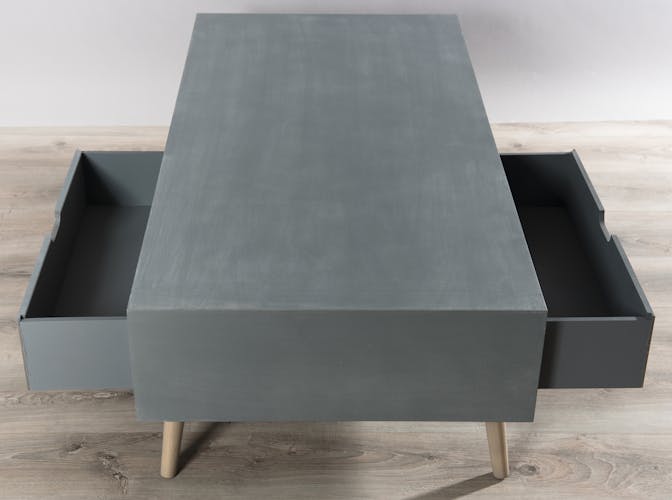 Table basse en bois couleur gris béton, 2 tiroirs couleur naturelle, 1 niche  120x60x39cm LORENS