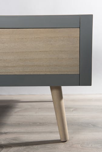 Table basse en bois couleur gris béton, 2 tiroirs couleur naturelle, 1 niche  120x60x39cm LORENS
