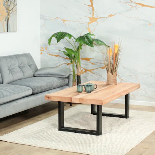 Table basse en bois de chêne blanc avec bords naturels PALERME