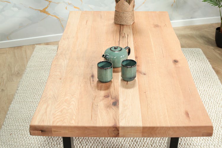 Table basse en bois de chêne blanc avec bords naturels PALERME