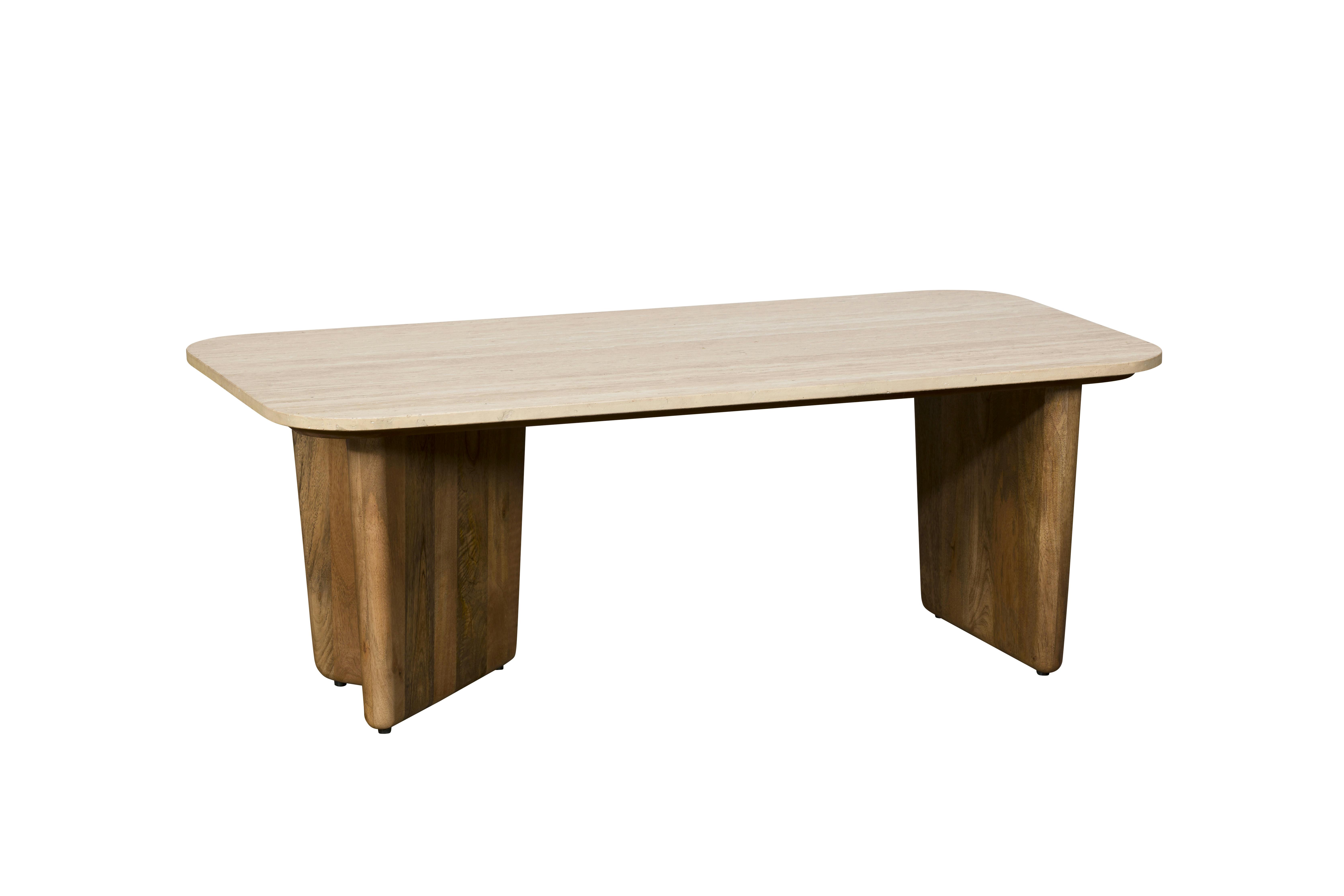 Table basse en bois de manguier et travertin MOON