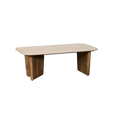  Table basse en bois de manguier et travertin MOON