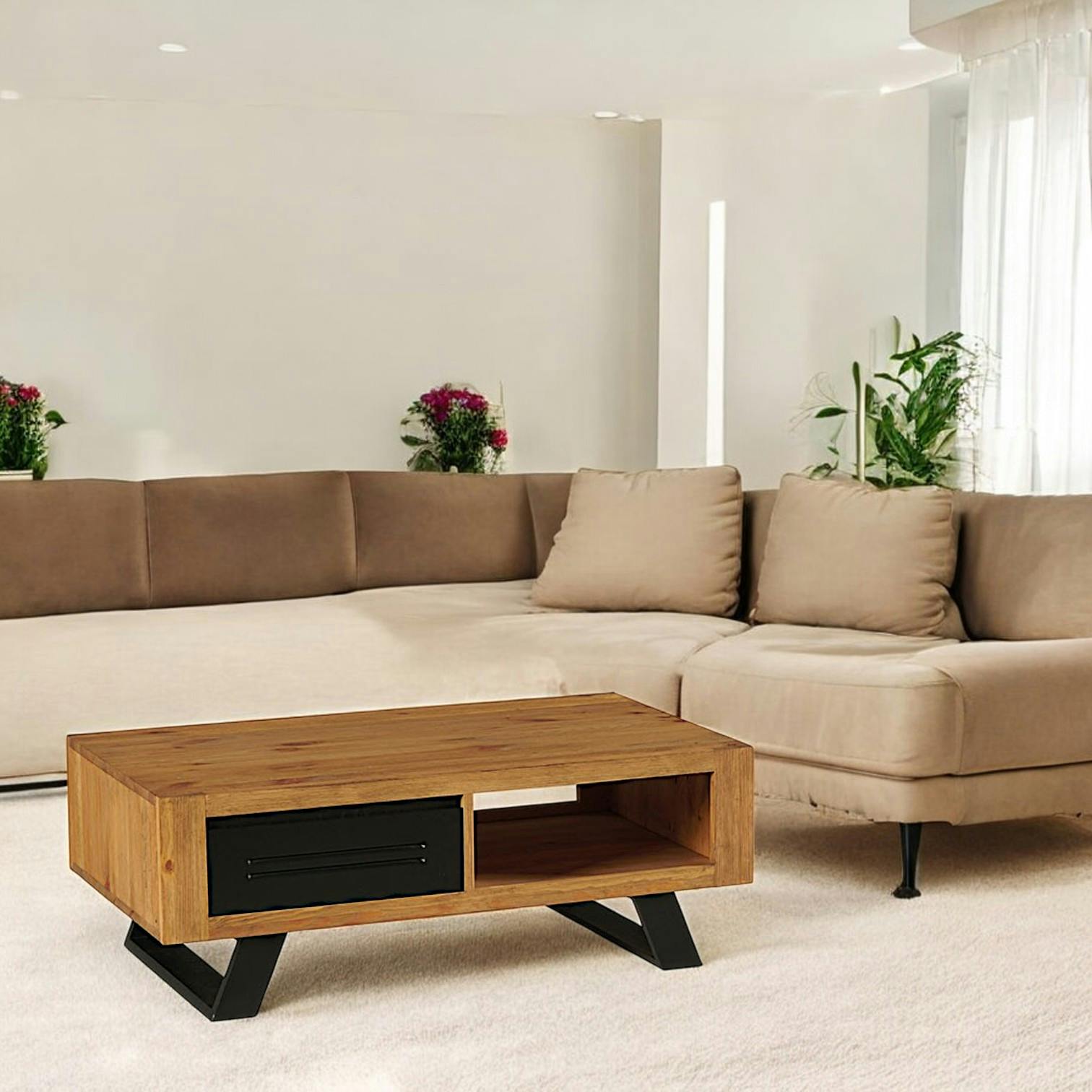 Table basse en bois de pin massif brossé GREENWICH
