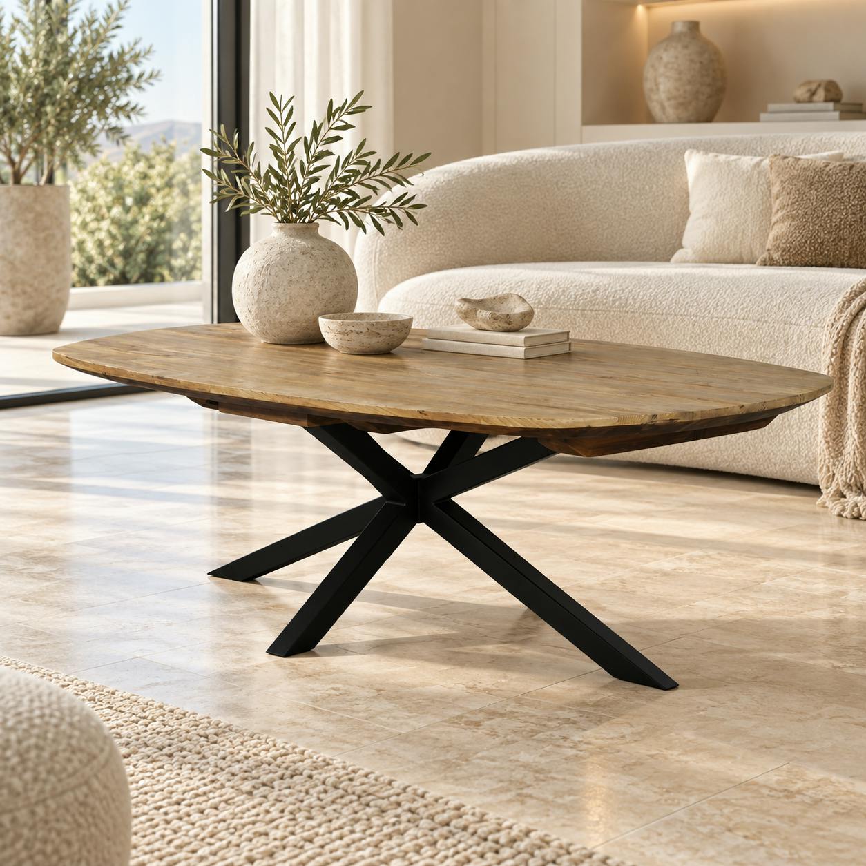 Table basse en bois de teck recyclé, forme ovale DEPOK