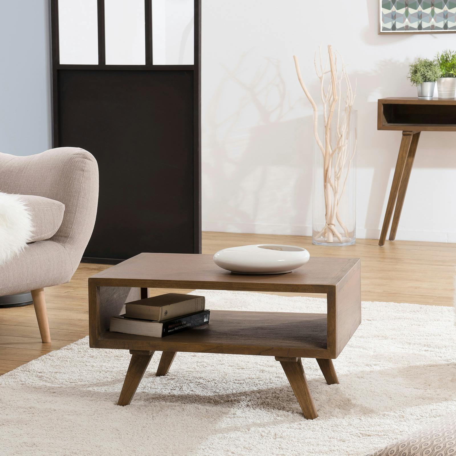 Table basse en bois exotique couleur cannelle 70x50x40cm FANNY