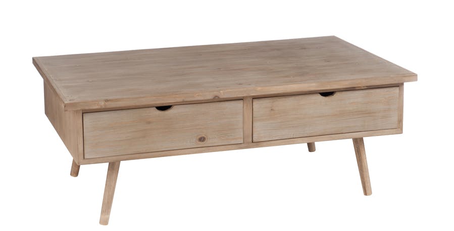 Table basse en bois naturel 4 tiroirs 113x64x41cm