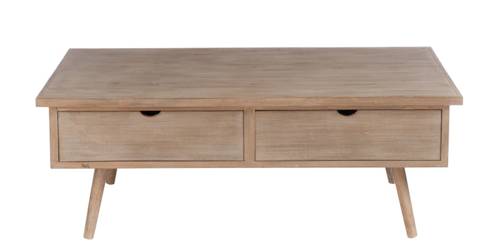 Table basse en bois naturel 4 tiroirs 113x64x41cm