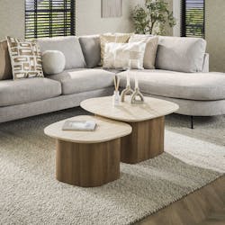 Table basse en céramique et bois, forme galet (lot de 2) ASCOLI