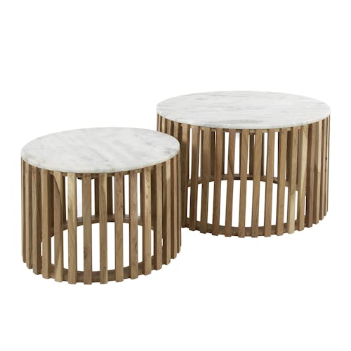 Table basse en marbre blanc et bois de manguier (lot de 2) DELHI