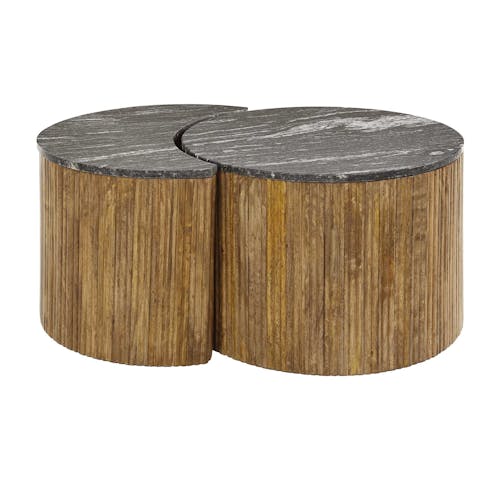 Table basse en marbre noir et bois de manguier forme lune (lot de 2) DELHI
