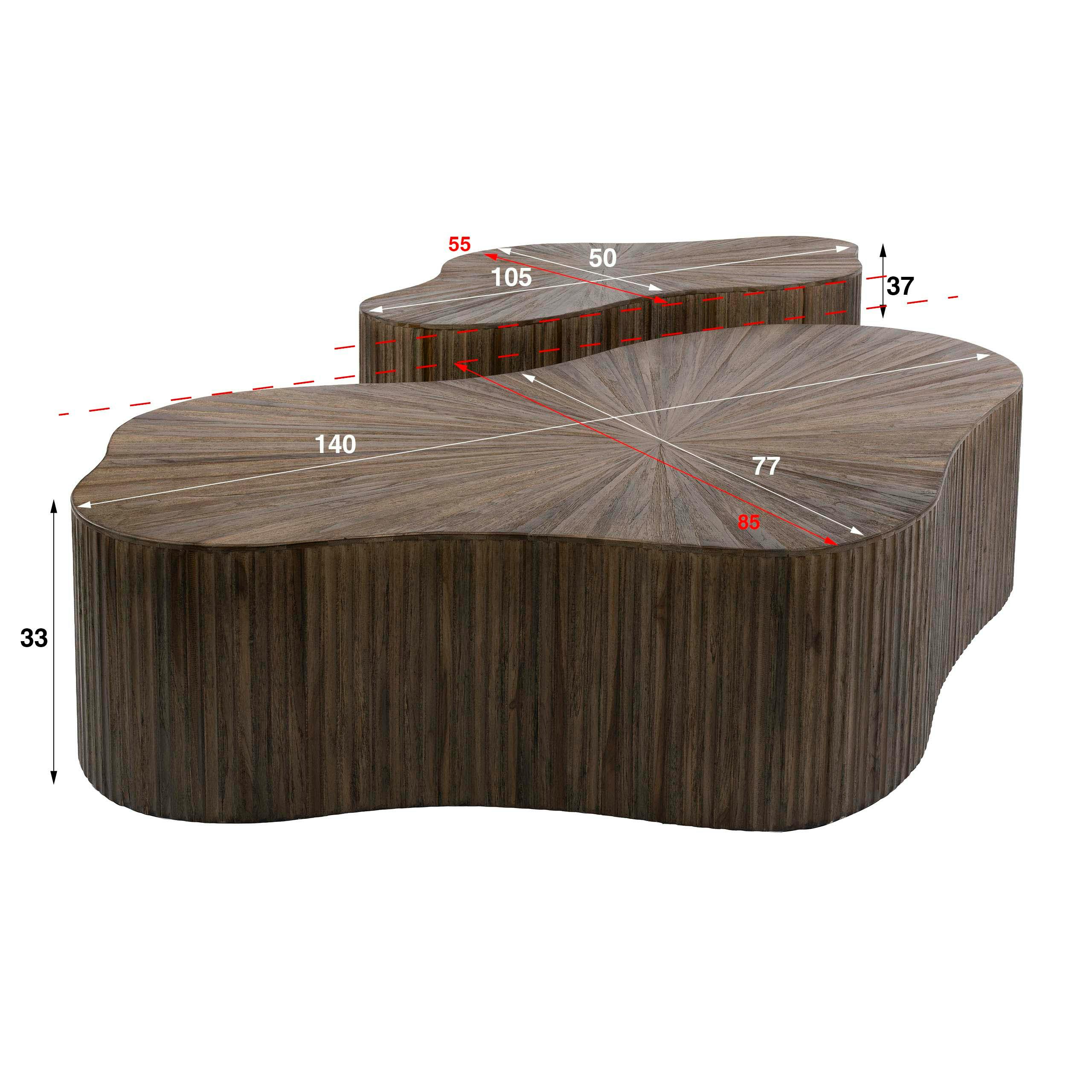 Table basse en teck recyclé design trèfle stylisé (lot de 2) YOGY ...