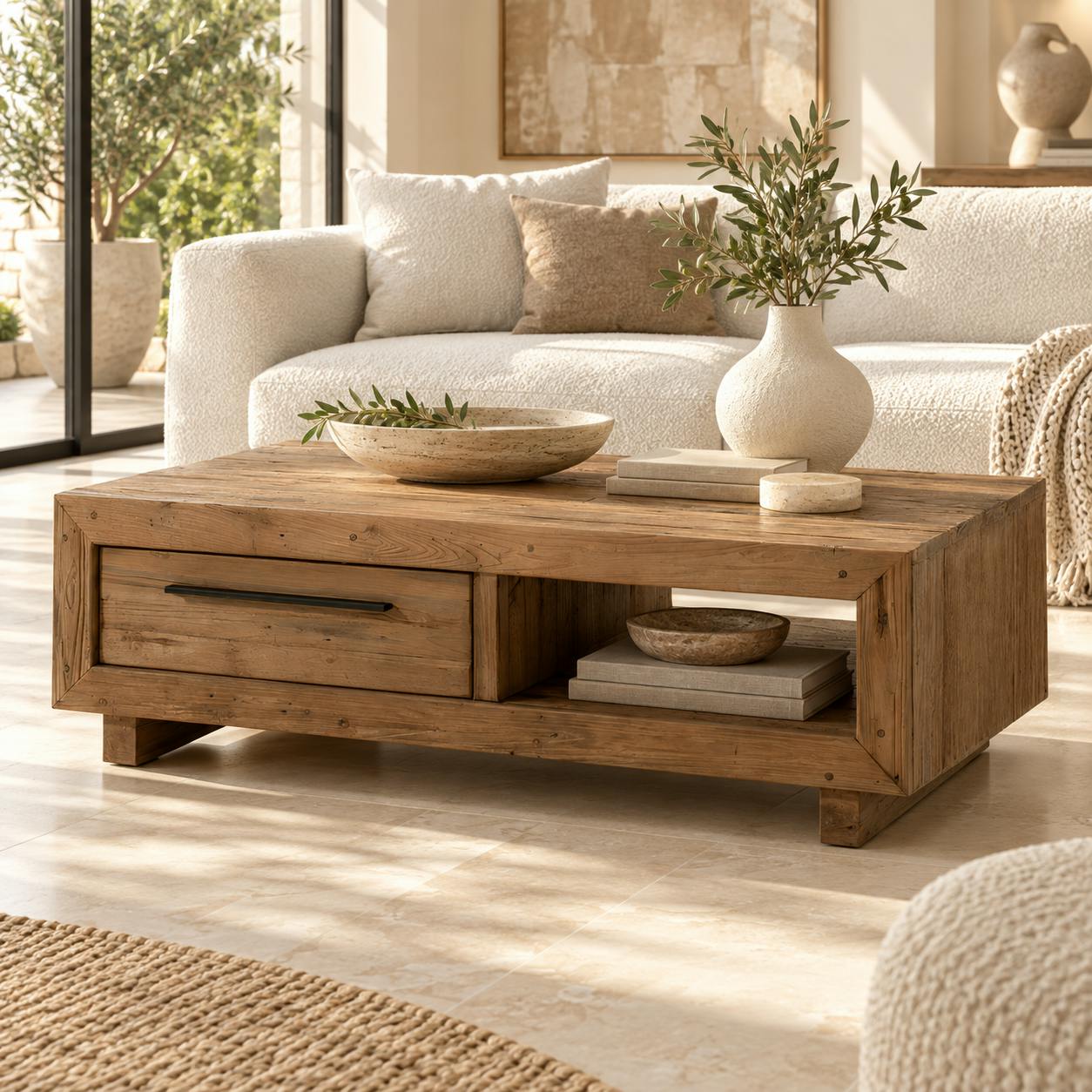 Table basse en teck recyclé naturel KERALA