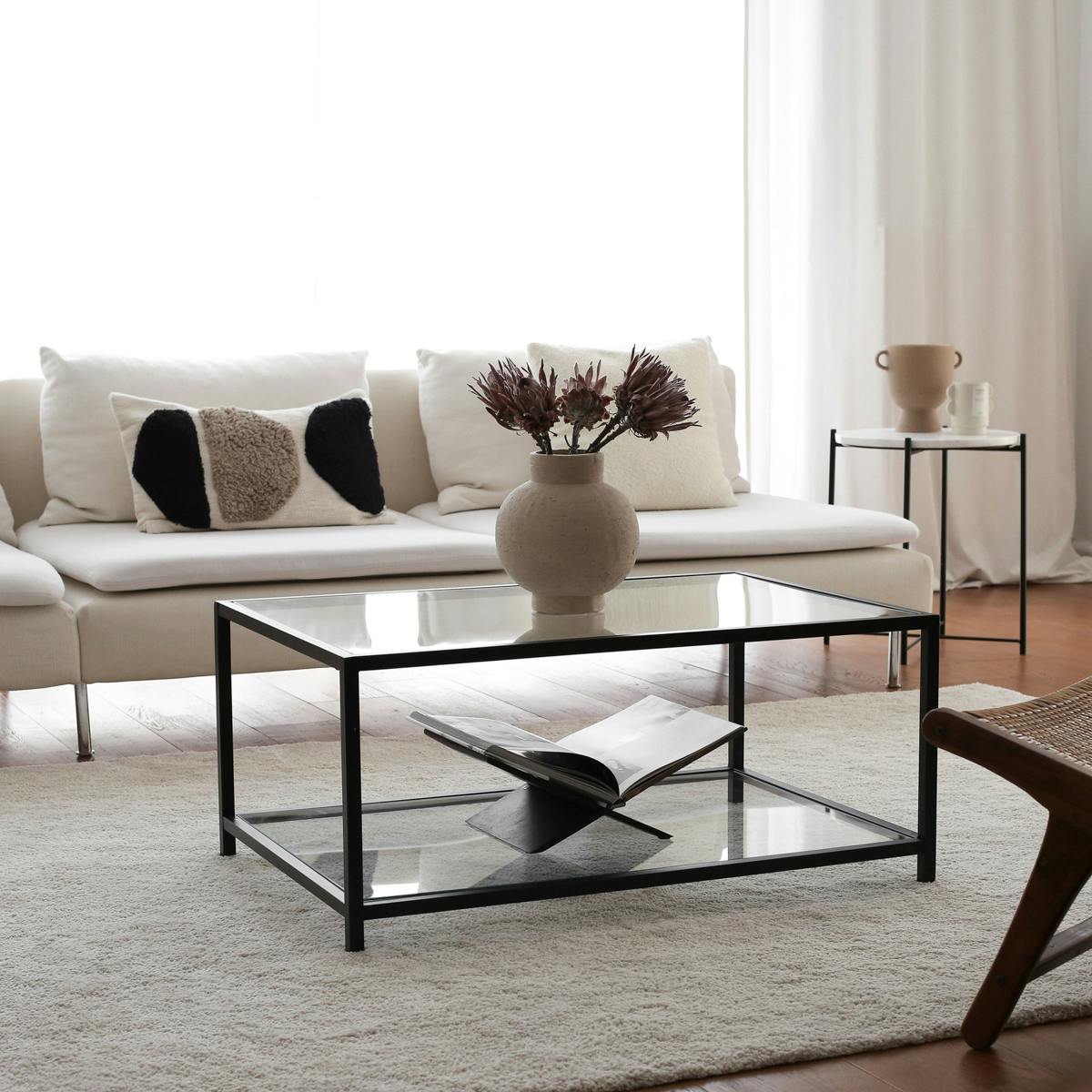 Table basse en verre rectangulaire, 2 plateaux TULUM