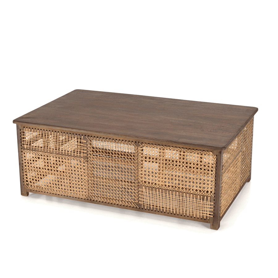 Table basse ethnique bois foncé et cannage MAURAI Tables basses