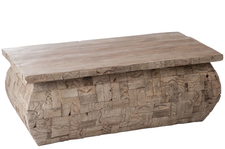 Table basse exotique en bois gris - 122x62x46cm