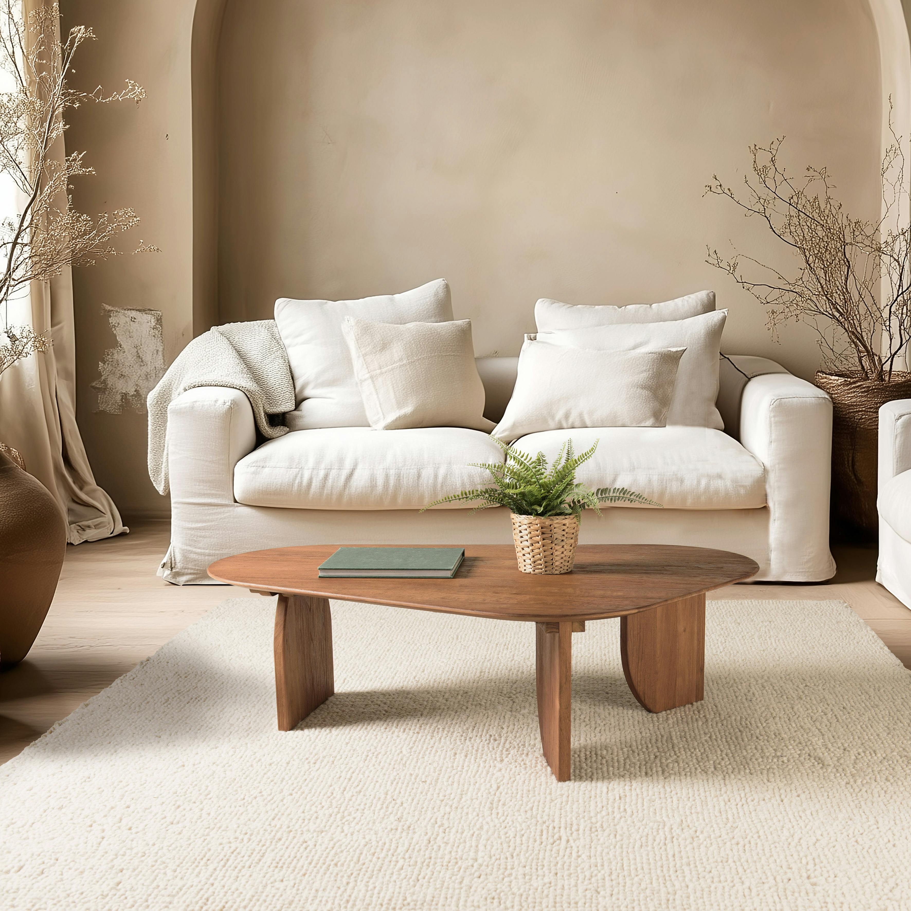 Table basse forme organique 120x80cm en bois de teck recyclé SWING