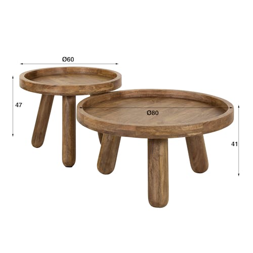 Table basse gigogne à bords hauts en bois de manguier (lot de 2) CREEK