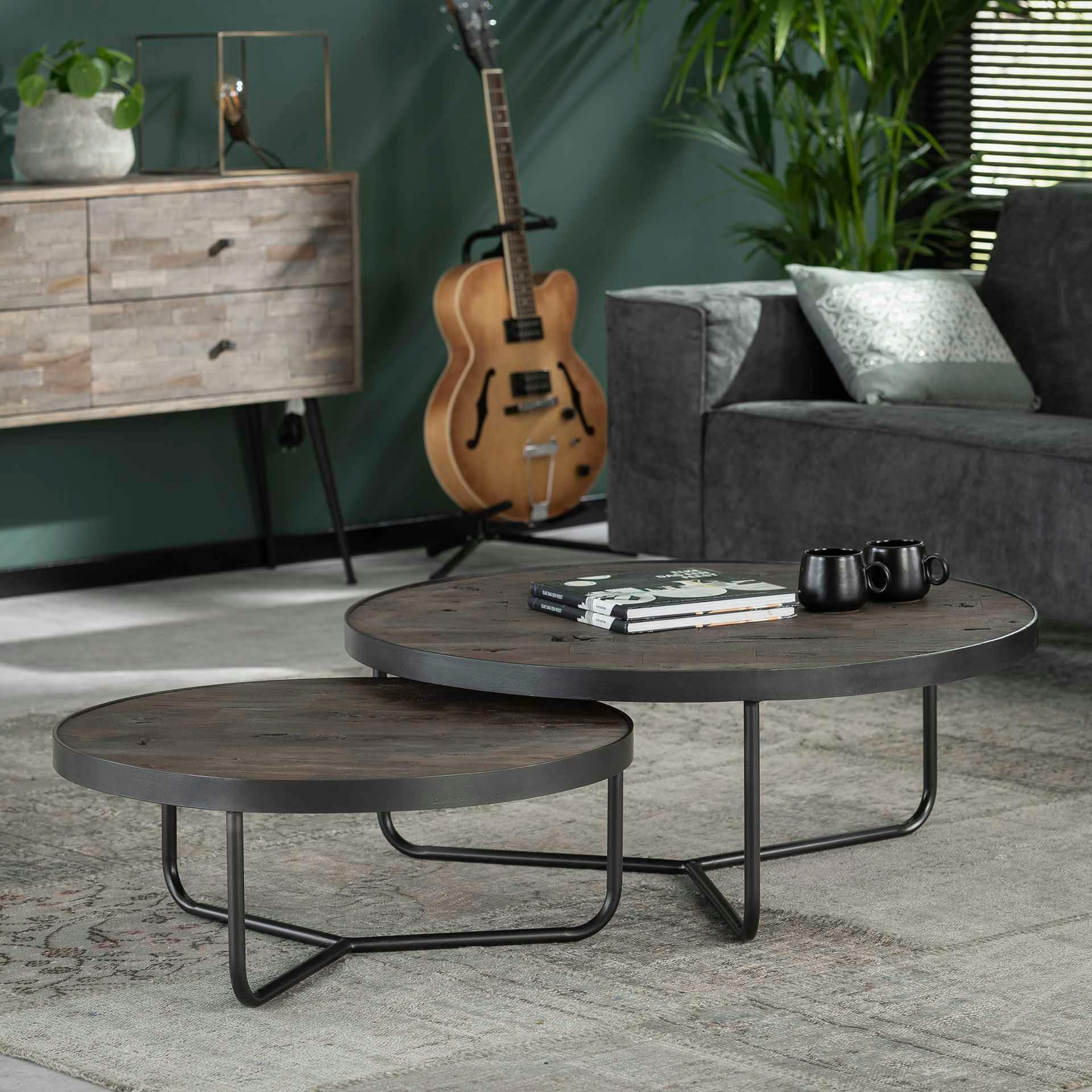 Table Basse En Bois Vintage Brun-noir - 120x60x45 Cm - Plateau Large, Rangement Intégré - Charge 136 Kg