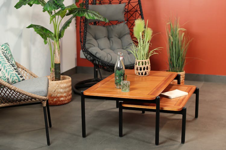 Table basse gigogne bois d'eucalyptus intérieur/extérieur (lot de 2)