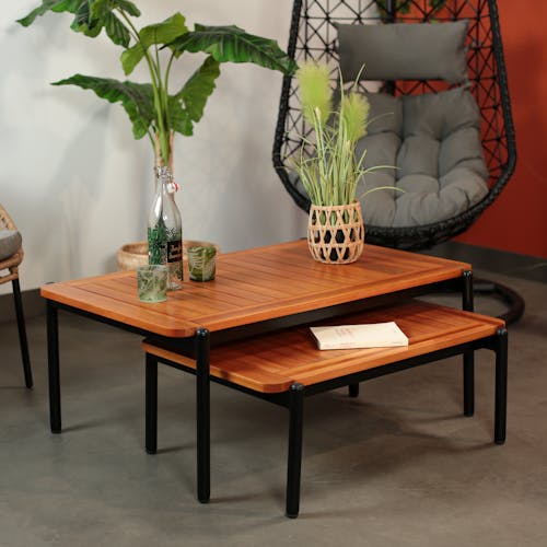 Table basse gigogne bois d'eucalyptus intérieur/extérieur (lot de 2)